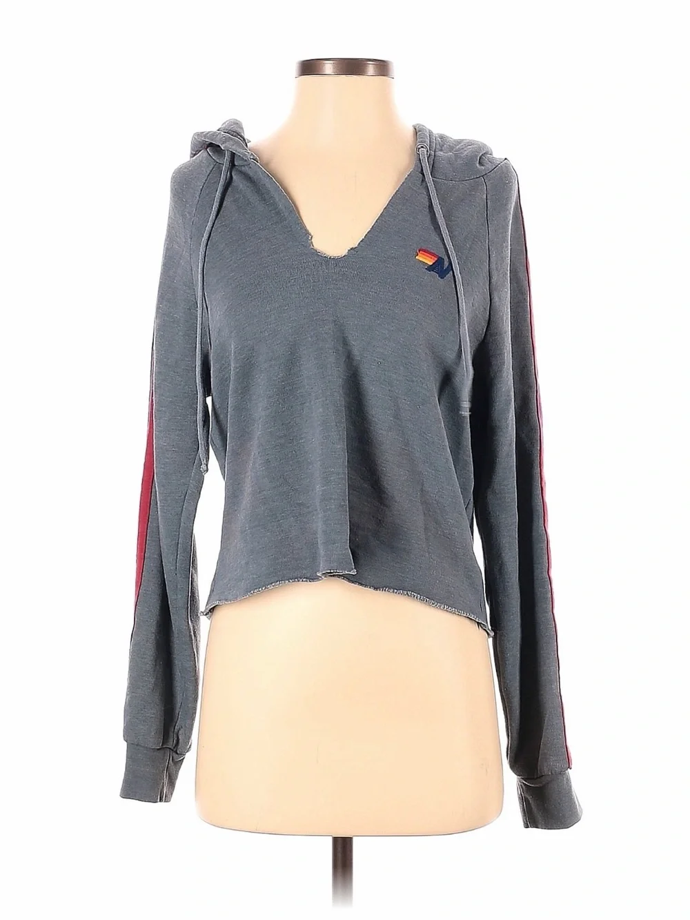 Aviator nation Women's Washed Slate Hooded Pullover with Red Stripe - Picture 1 of 2